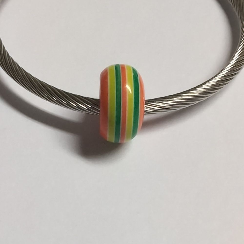 Orange Green Yellow‎ Striped Charm for Pandora Style Bracelet